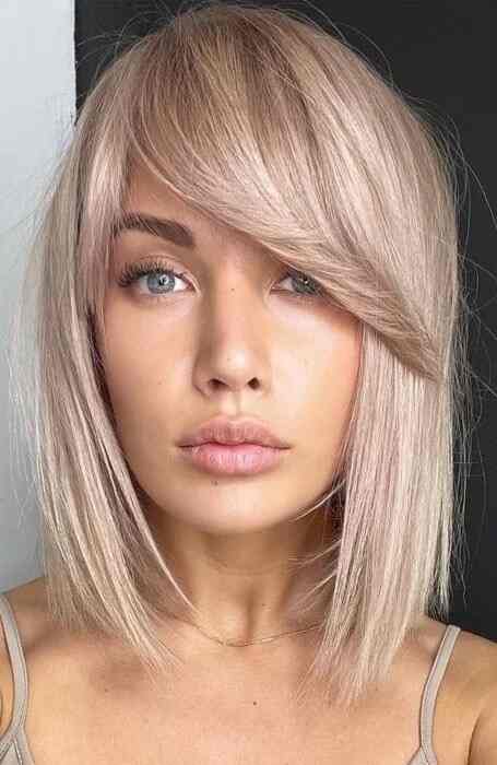 Blunt Cut With Side Swept Bangs